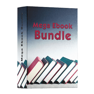 Colorful Mega Ebook Bundle cover featuring a collection of books and bold text, perfect for digital learning and reading.