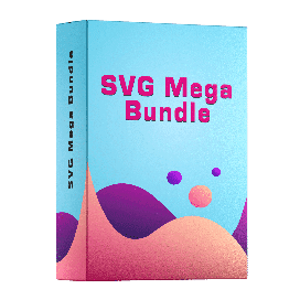 Bright and colorful SVG Mega Bundle cover with abstract shapes and vibrant colors, suitable for digital design projects.