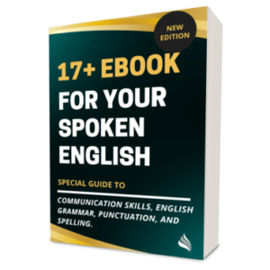 Ebook titled "17 EBook for Your Spoken English" focusing on communication skills, grammar, punctuation, and spelling