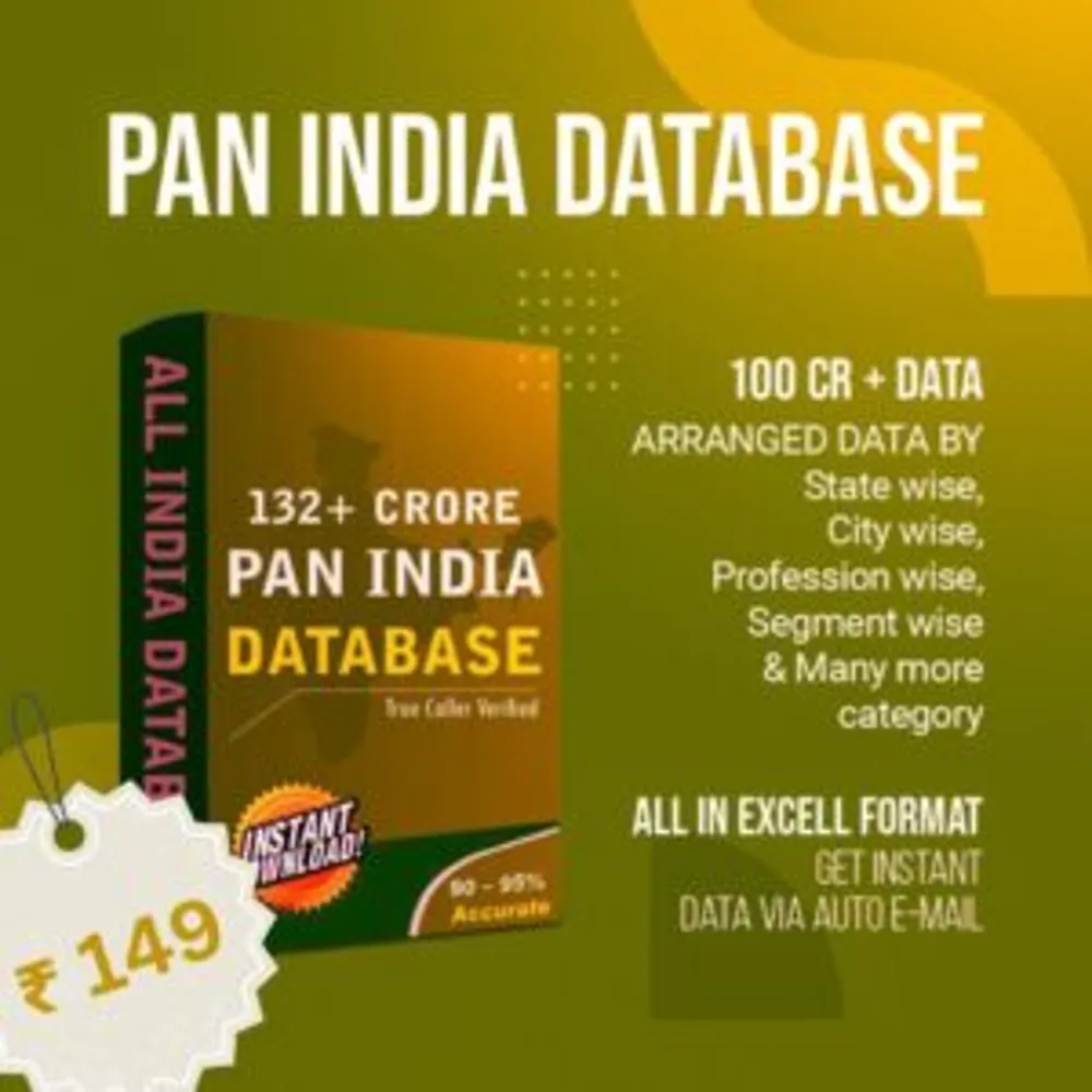 Buy 132 Crore Pan India Database with Mobile Numbers, Email IDs, Profession and City Wise Data in Excel Format
