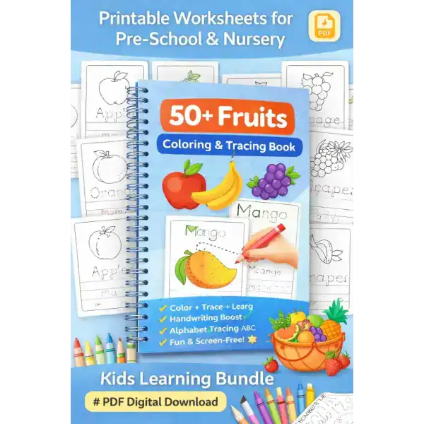 50+ fruits coloring and tracing worksheets PDF for preschool and nursery kids