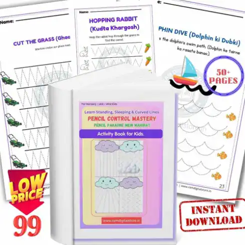 Pencil Control Worksheets for Nursery LKG - Story Based Tracing Activities in Hinglish